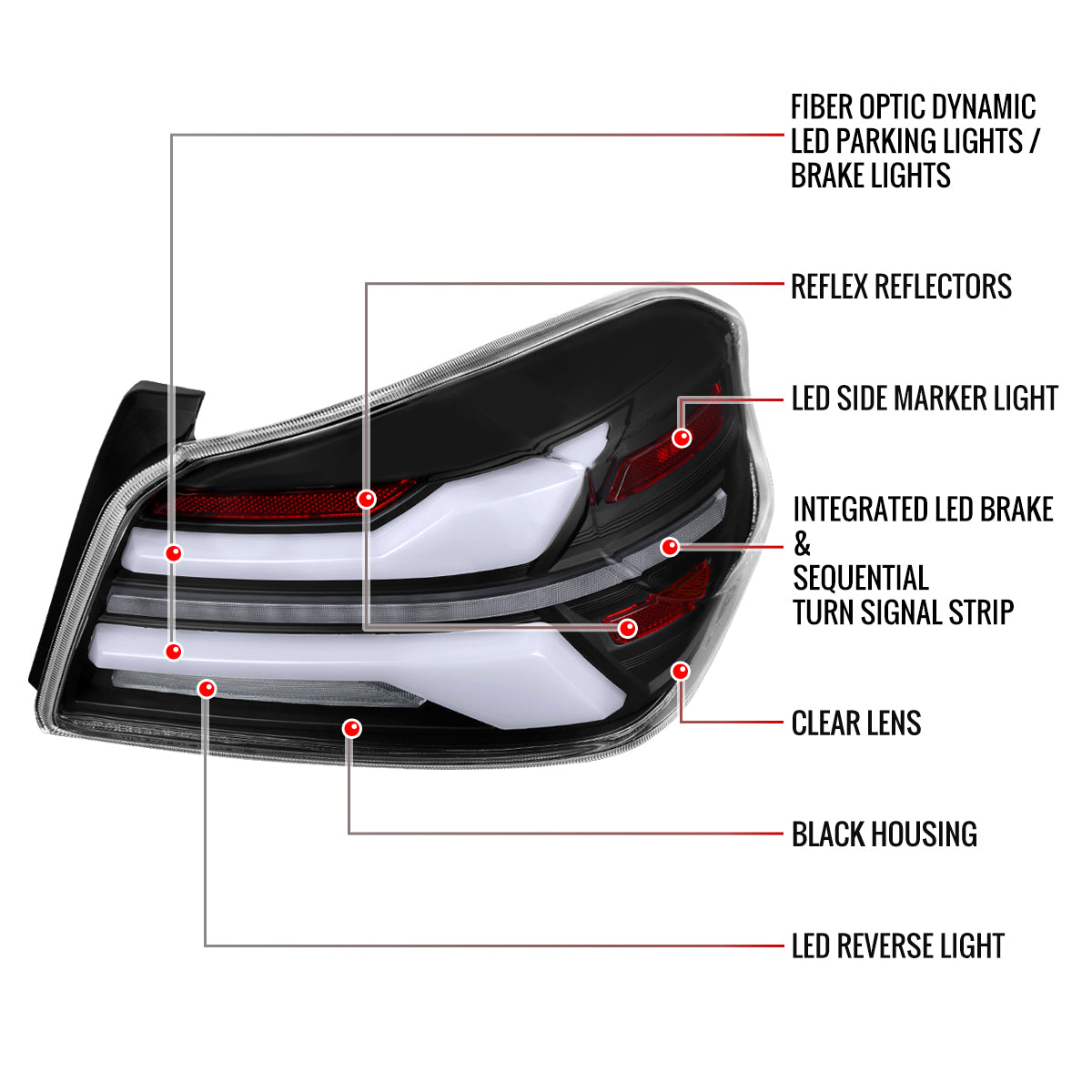 2015-2021 Subaru WRX STi Tail Light w/ Sequential LED Turn SignaL and LED Side Marker Brake Reverse (Matte Black Housing / Clear Lens)