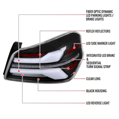 2015-2021 Subaru WRX STi Tail Light w/ Sequential LED Turn SignaL and LED Side Marker Brake Reverse (Matte Black Housing / Clear Lens)
