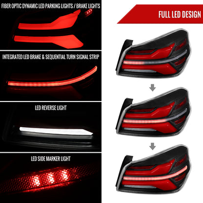 2015-2021 Subaru WRX STi Tail Light w/ Sequential Red LED Turn Signal and LED Side Marker Brake Reverse (Matte Black Housing / Clear Lens)