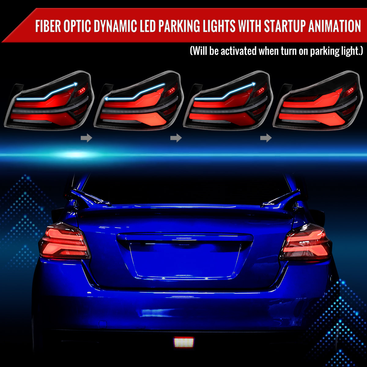 2015-2021 Subaru WRX STi Tail Light w/ Sequential Red LED Turn Signal and LED Side Marker Brake Reverse (Matte Black Housing / Clear Lens)