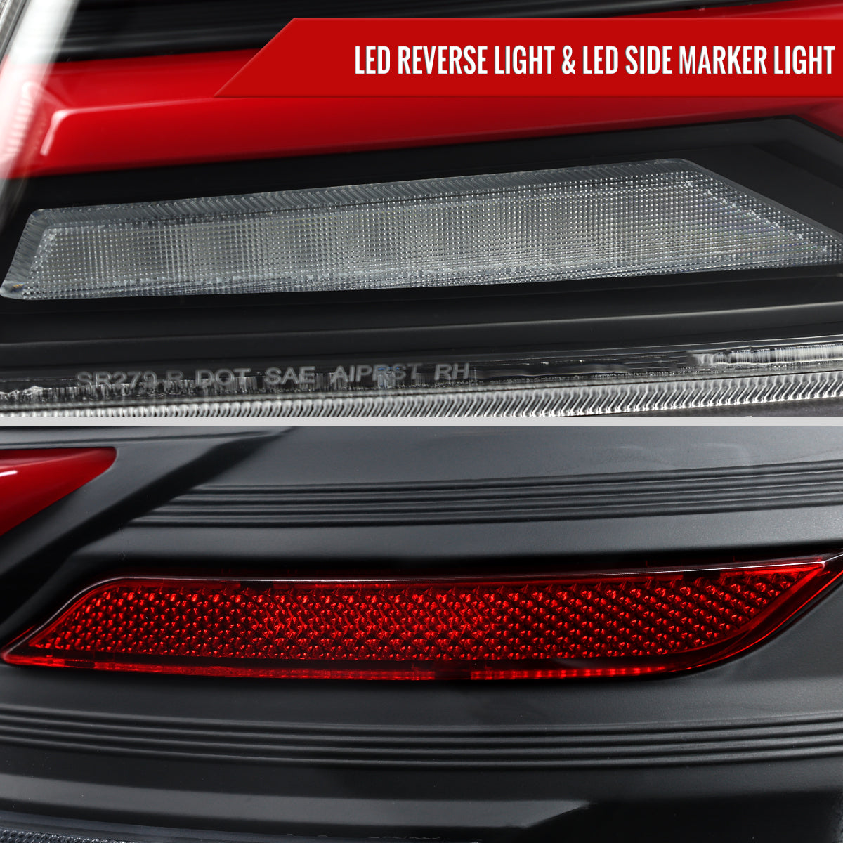 2015-2021 Subaru WRX STi Tail Light w/ Sequential Red LED Turn Signal and LED Side Marker Brake Reverse (Matte Black Housing / Clear Lens)
