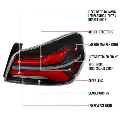 2015-2021 Subaru WRX STi Tail Light w/ Sequential Red LED Turn Signal and LED Side Marker Brake Reverse (Matte Black Housing / Clear Lens)