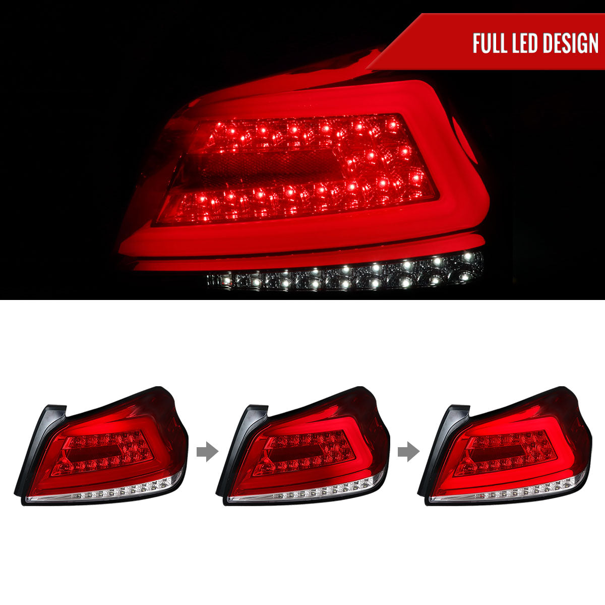 2015-2021 Subaru WRX Sequential White Bar LED Tail Lights (Chrome Housing/Red Lens)