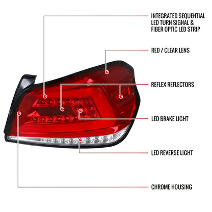 2015-2021 Subaru WRX Sequential White Bar LED Tail Lights (Chrome Housing/Red Lens)