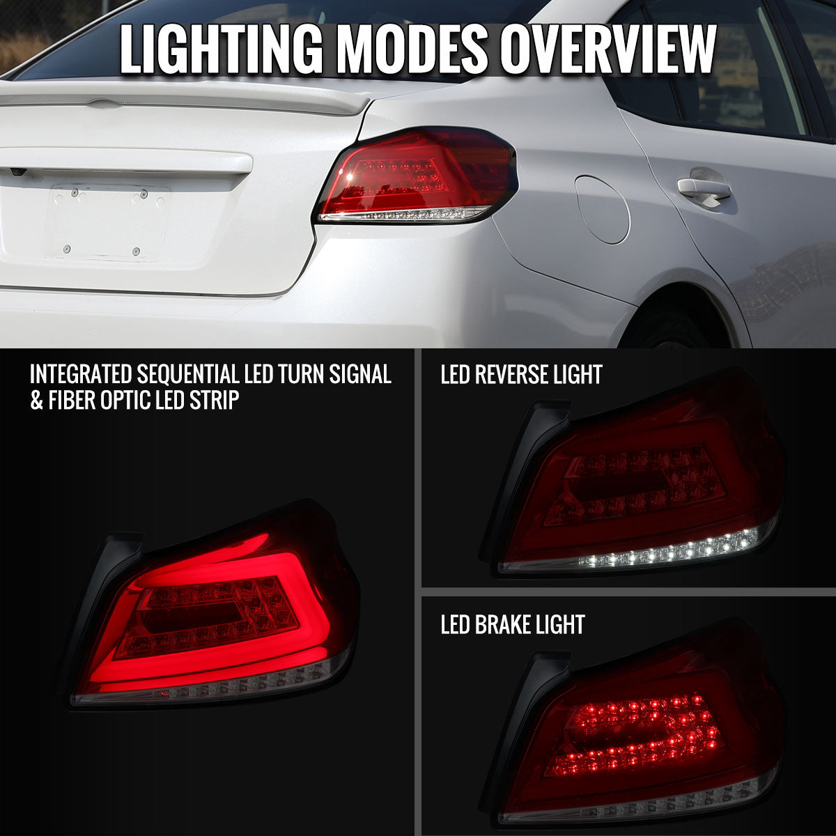 2015-2021 Subaru WRX Sequential White Bar LED Tail Lights (Chrome Housing/Red Lens)