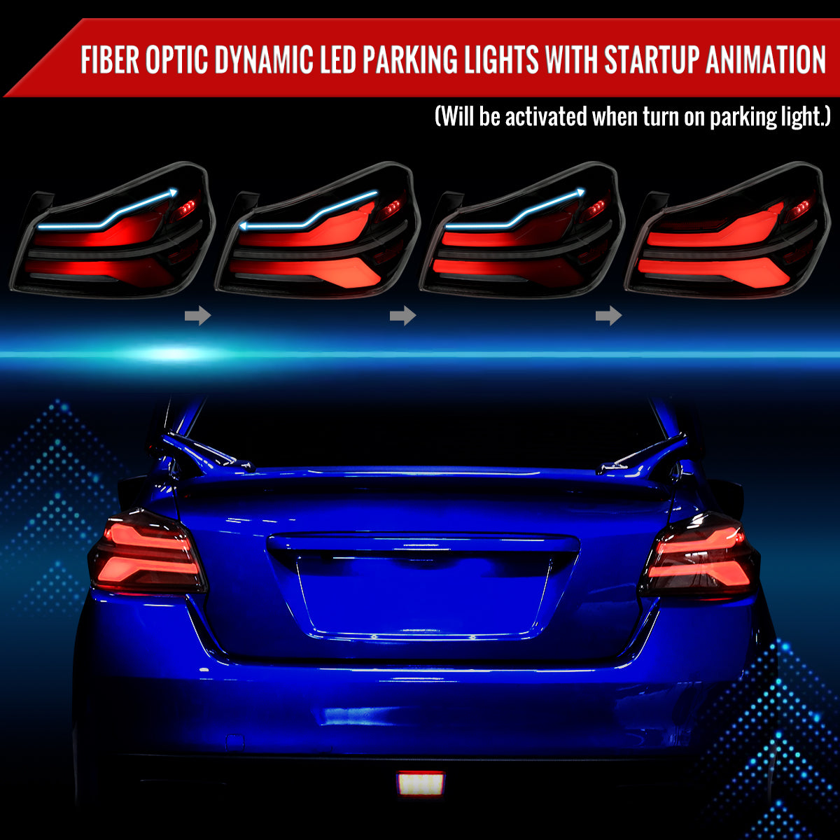 2015-2021 Subaru WRX STi Tail Light w/ Sequential Turn Signal LED Strip and LED Side Marker Brake Reverse (Matte Black Housing / Smoked Lens)