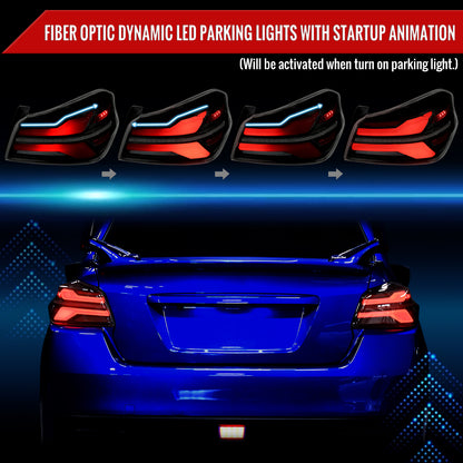 2015-2021 Subaru WRX STi Tail Light w/ Sequential Turn Signal LED Strip and LED Side Marker Brake Reverse (Matte Black Housing / Smoked Lens)