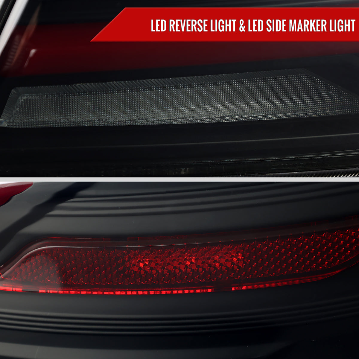 2015-2021 Subaru WRX STi Tail Light w/ Sequential Turn Signal LED Strip and LED Side Marker Brake Reverse (Matte Black Housing / Smoked Lens)
