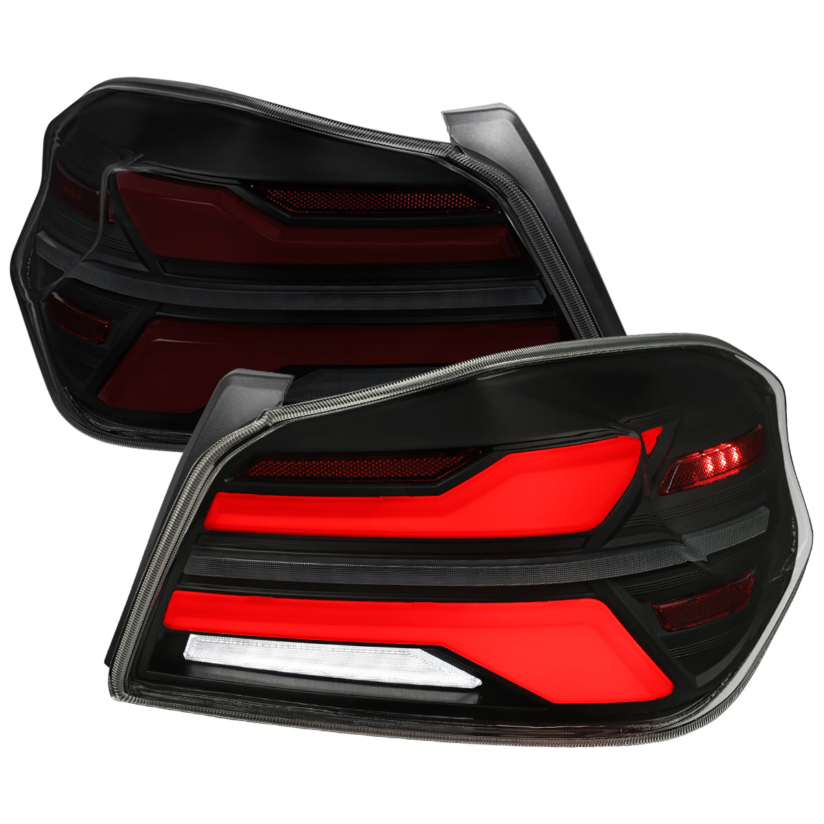 2015-2021 Subaru WRX STi Tail Light w/ Sequential Turn Signal LED Strip and LED Side Marker Brake Reverse (Matte Black Housing / Smoked Lens)