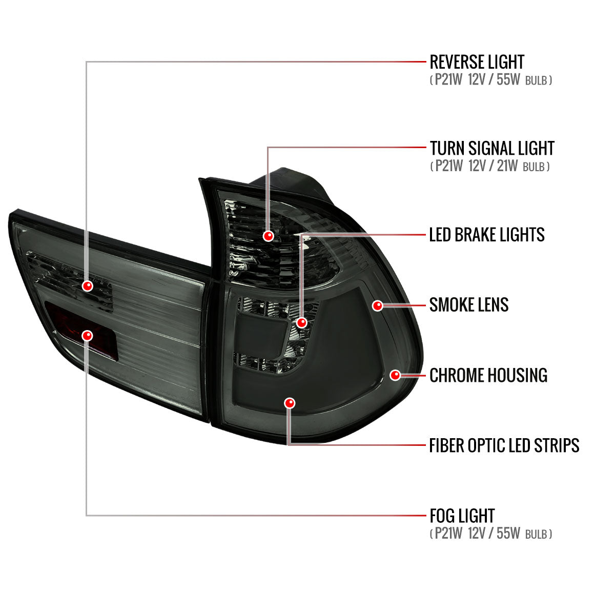 2000-2006 BMW E53 X5 LED Tail Lights (Chrome Housing/Smoked Lens)