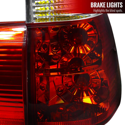 2000-2006 BMW E53 X5 Tail Lights (Chrome Housing/Red Clear Lens)