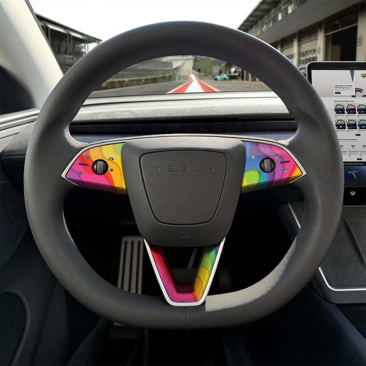 Layered Rainbow Tesla Steering Wheel Trim Decal Kit (3pcs) | Model 3