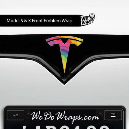 Layered Rainbow Tesla Emblem Decals (Front + Back) | Model X