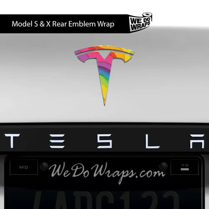 Layered Rainbow Tesla Emblem Decals (Front + Back) | Model X