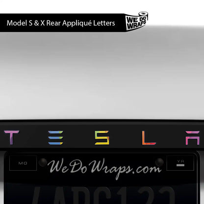Layered Rainbow Tesla Emblem Decals (Front + Back) | Model X
