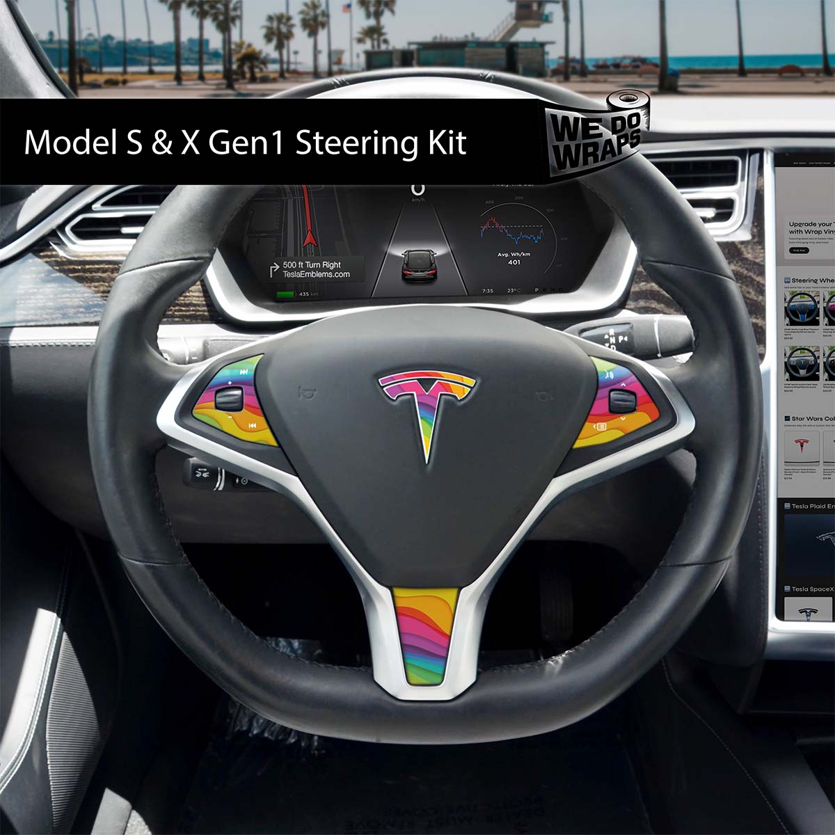 Layered Rainbow Tesla Steering Wheel Wrap | Model X