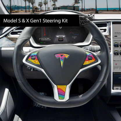 Layered Rainbow Tesla Steering Wheel Wrap | Model S