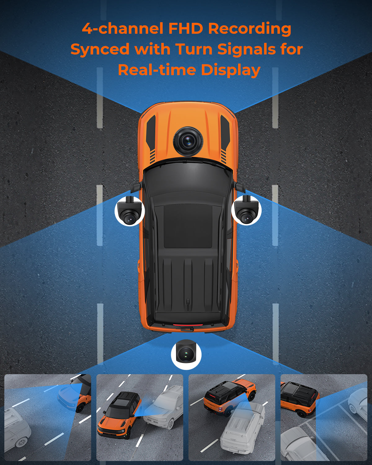The Legend 4CH Waterproof Mirror Dash Cam, 1080P 4-Cam