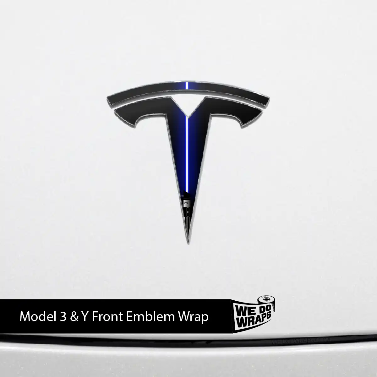 Blue Laser Sword Tesla Emblem Decals (Front + Back) | Model 3