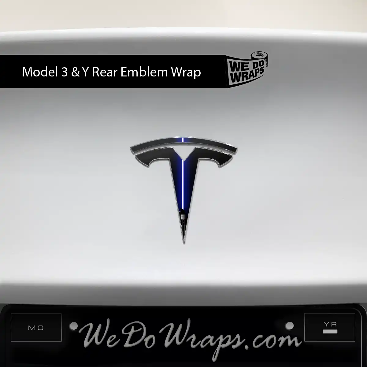 Blue Laser Sword Tesla Emblem Decals (Front + Back) | Model 3