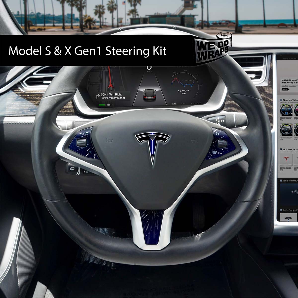 Blue Laser Sword Tesla Steering Wheel Wrap | Model X