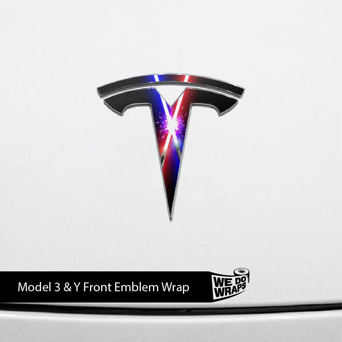 Laser Sword Clash Tesla Emblem Decals (Front + Back) | Model 3