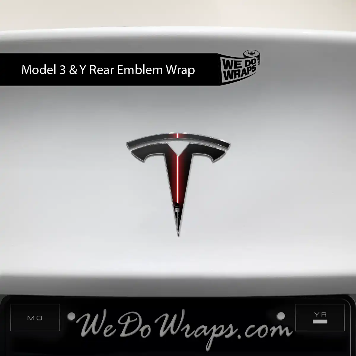 Red Laser Sword Tesla Emblem Decals (Front + Back) | Model Y