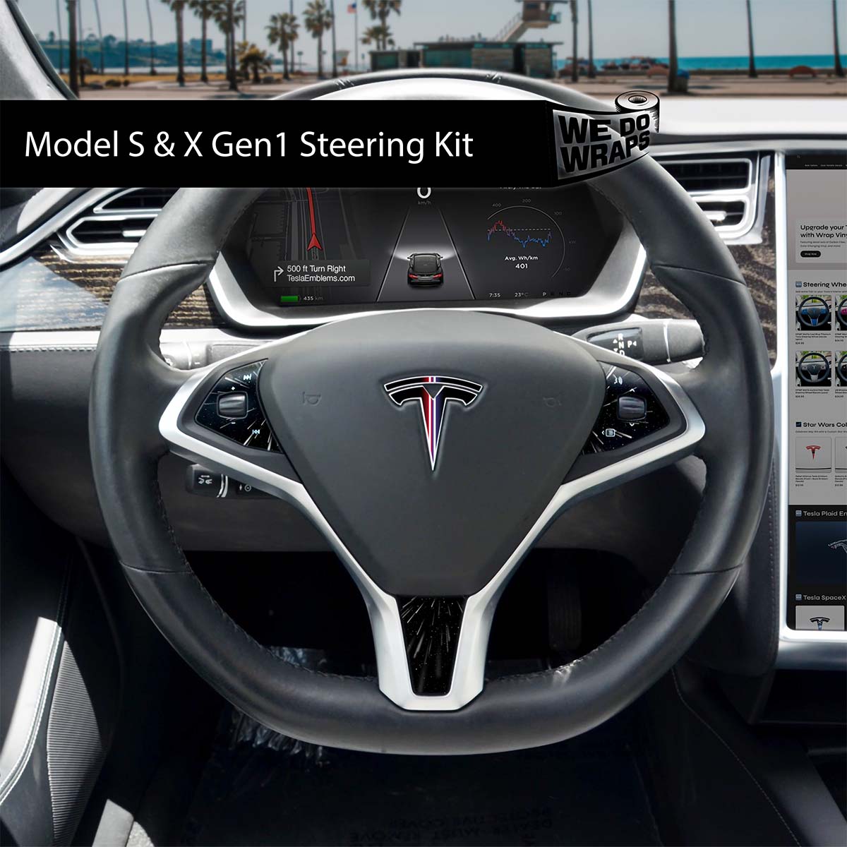 Side-by-Side Laser Sword Tesla Steering Wheel Wrap | Model X