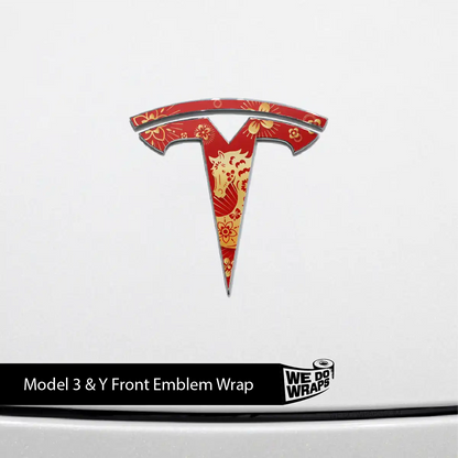 Year of the Horse Tesla Emblem Decals (Front + Back) | Model Y