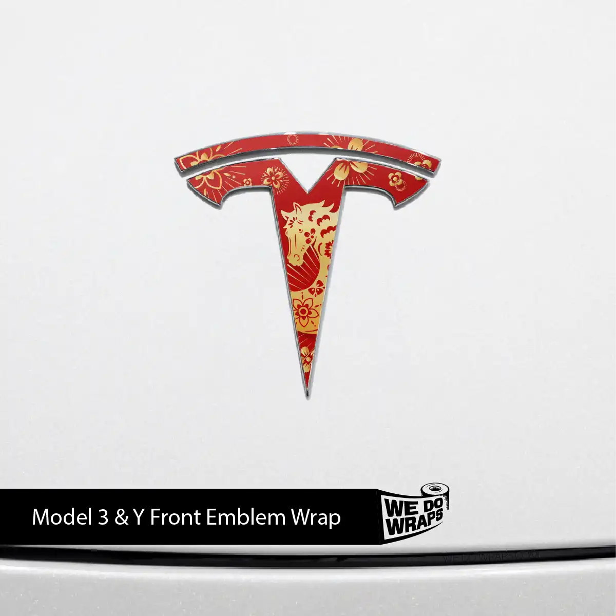 Year of the Horse Tesla Emblem Decals (Front + Back) | Model 3