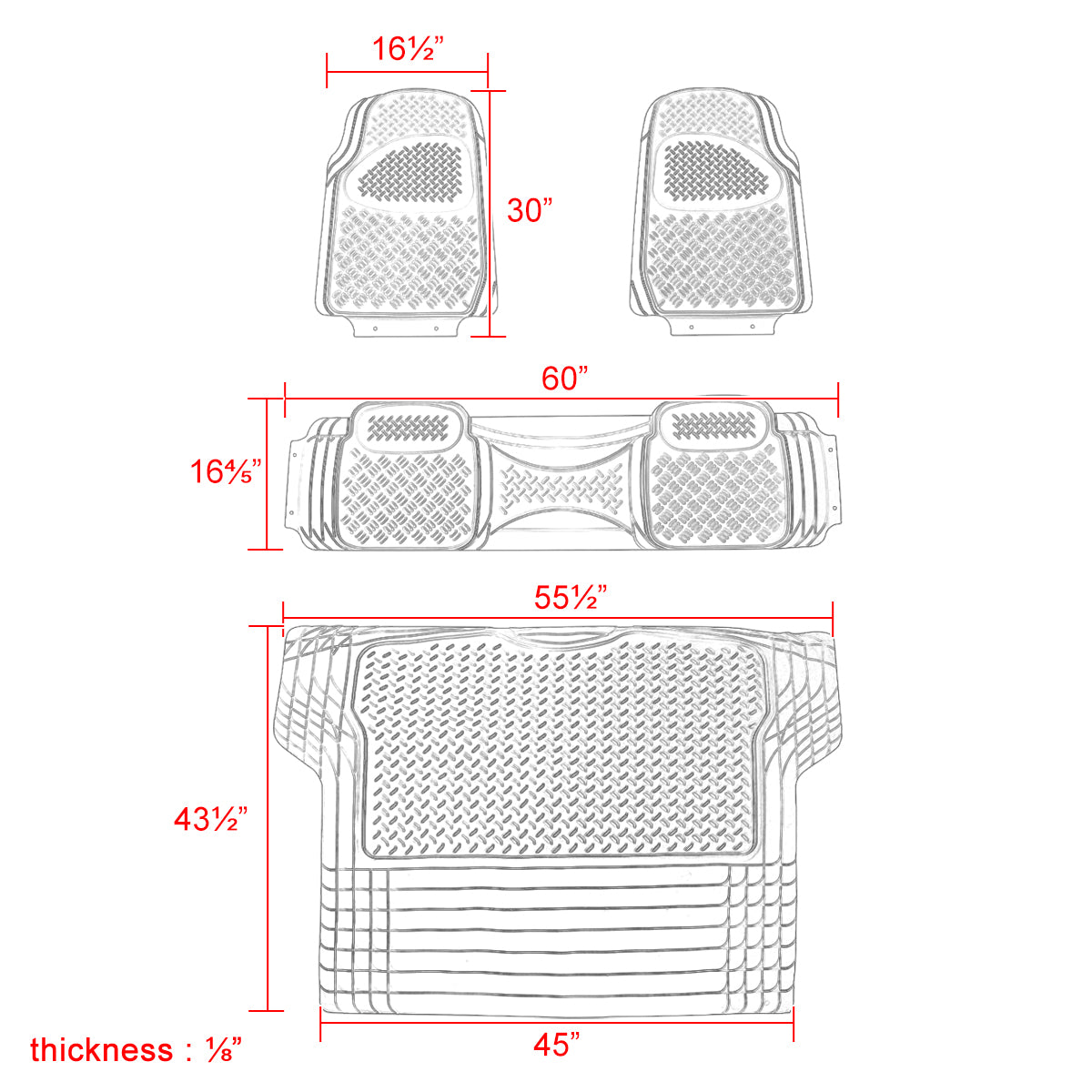 Universal PVC Rubber Floor Mats - 4PC (Gray)