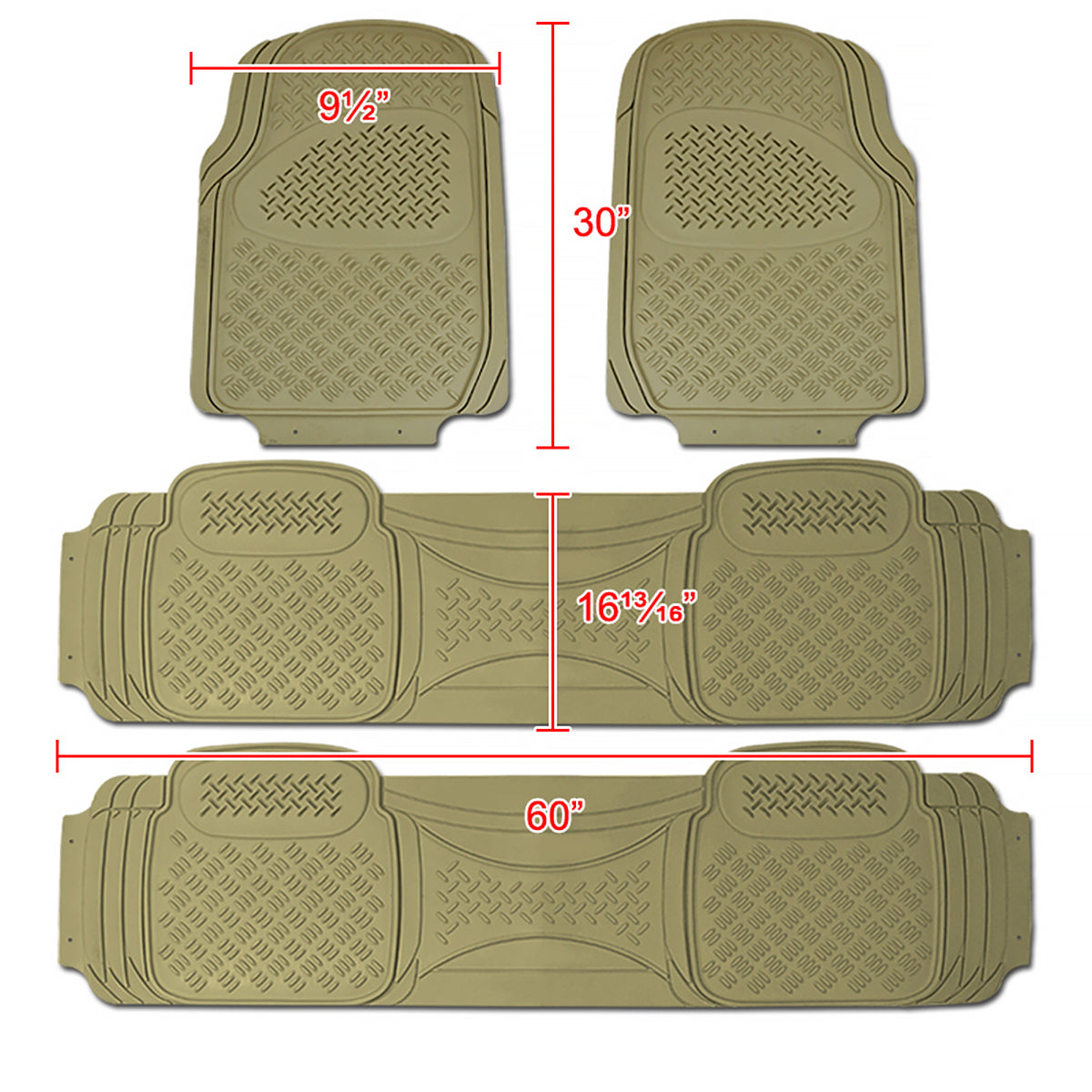 Universal PVC Rubber Non-Slip Floor Mats - 4PC (Beige)