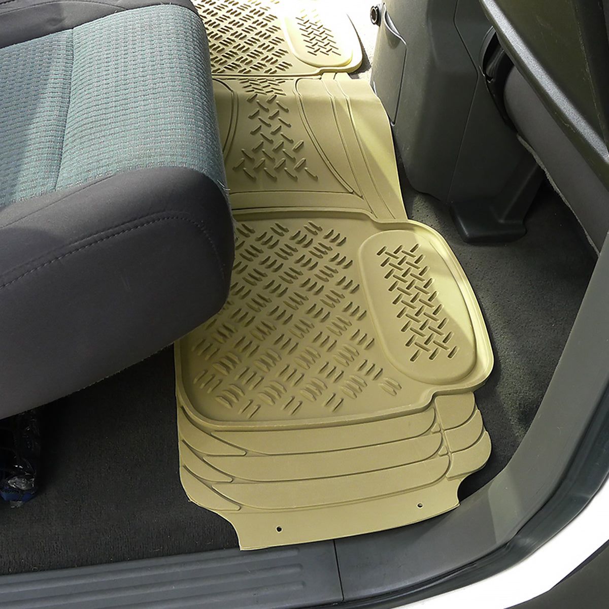 Universal PVC Rubber Non-Slip Floor Mats - 4PC (Beige)