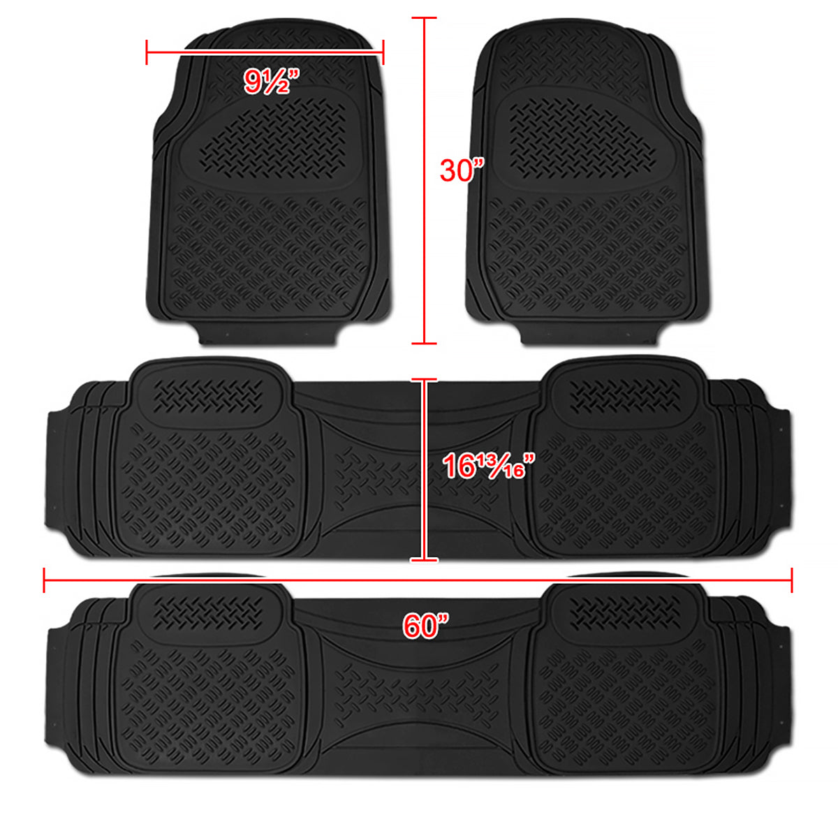 Universal PVC Rubber Non-Slip Floor Mats - 4PC (Black)