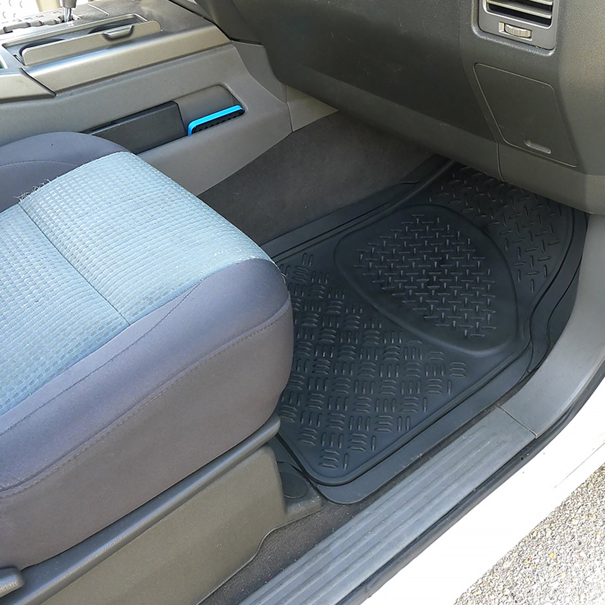 Universal PVC Rubber Non-Slip Floor Mats - 4PC (Black)