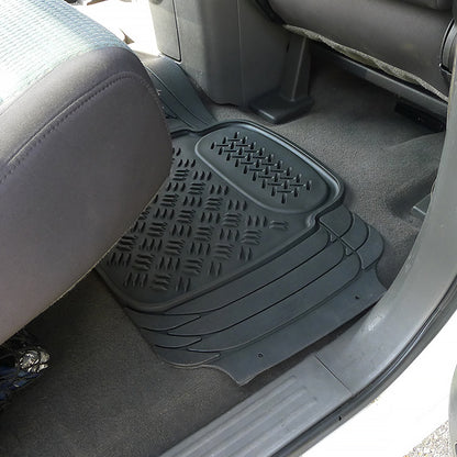 Universal PVC Rubber Non-Slip Floor Mats - 4PC (Black)