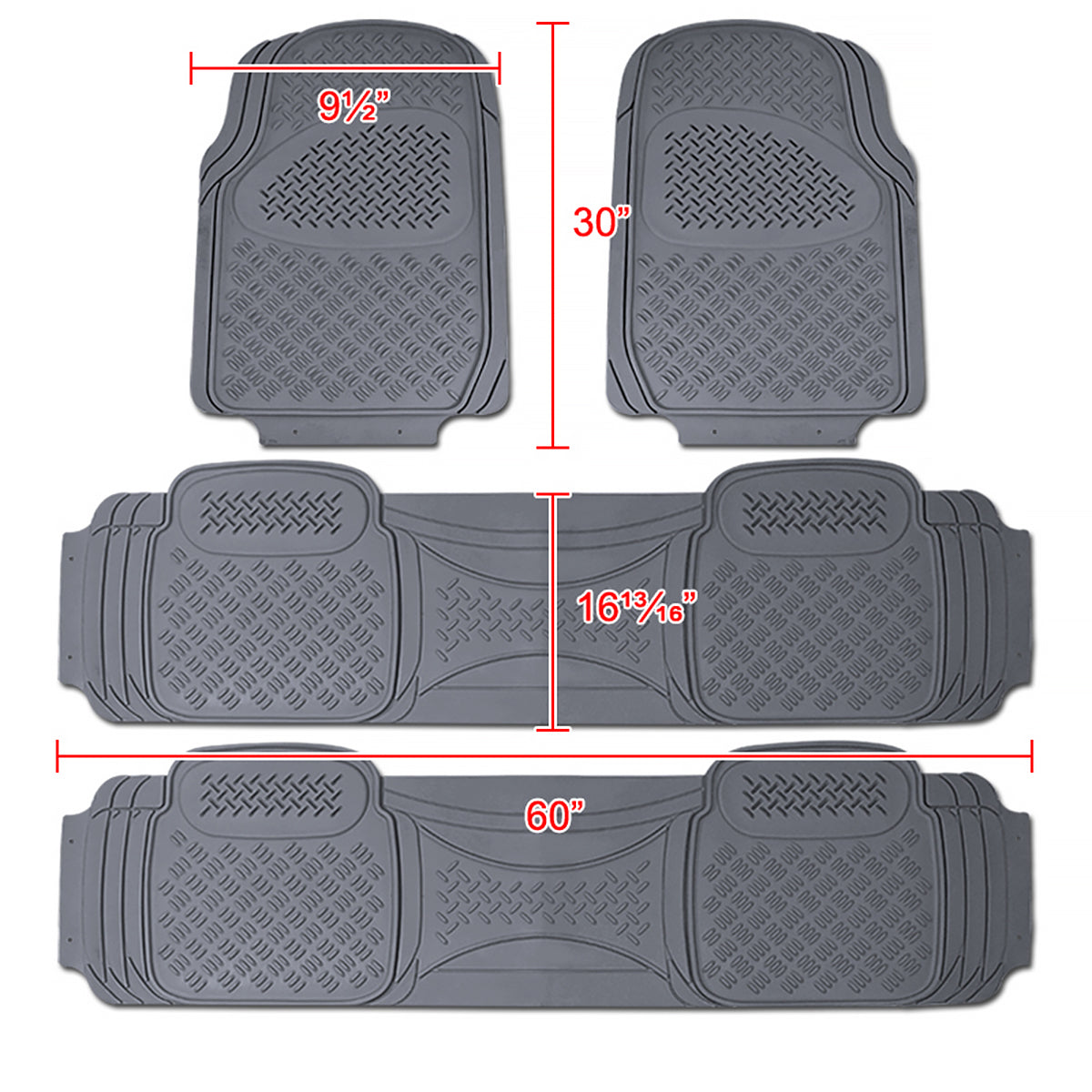 Universal PVC Rubber Non-Slip Floor Mats - 4PC (Gray)