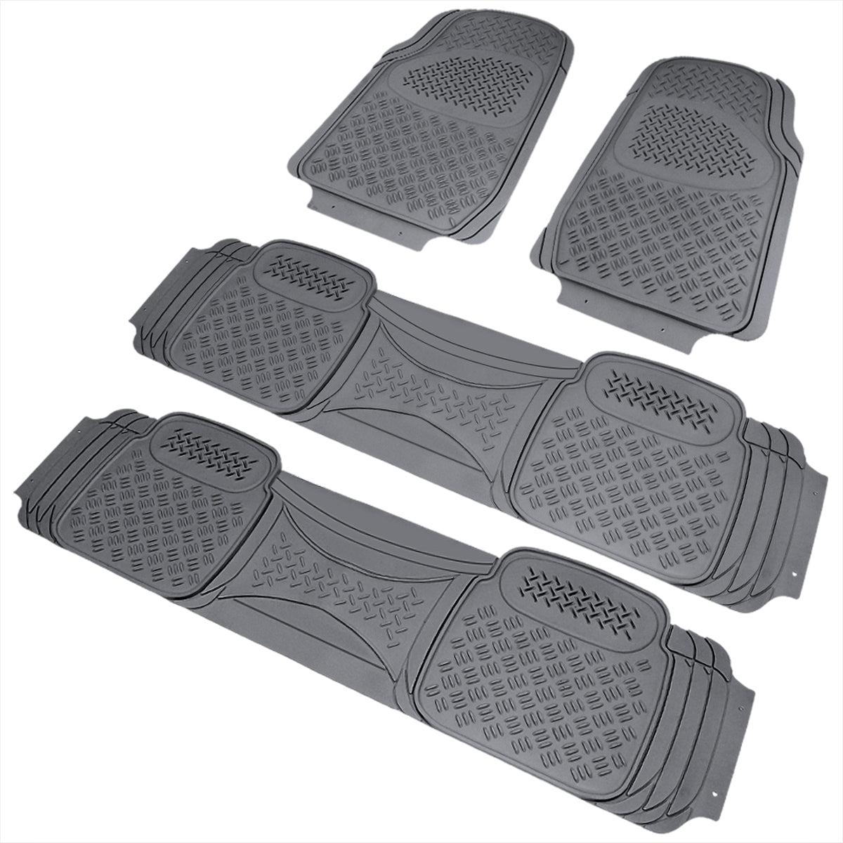 Universal PVC Rubber Non-Slip Floor Mats - 4PC (Gray)