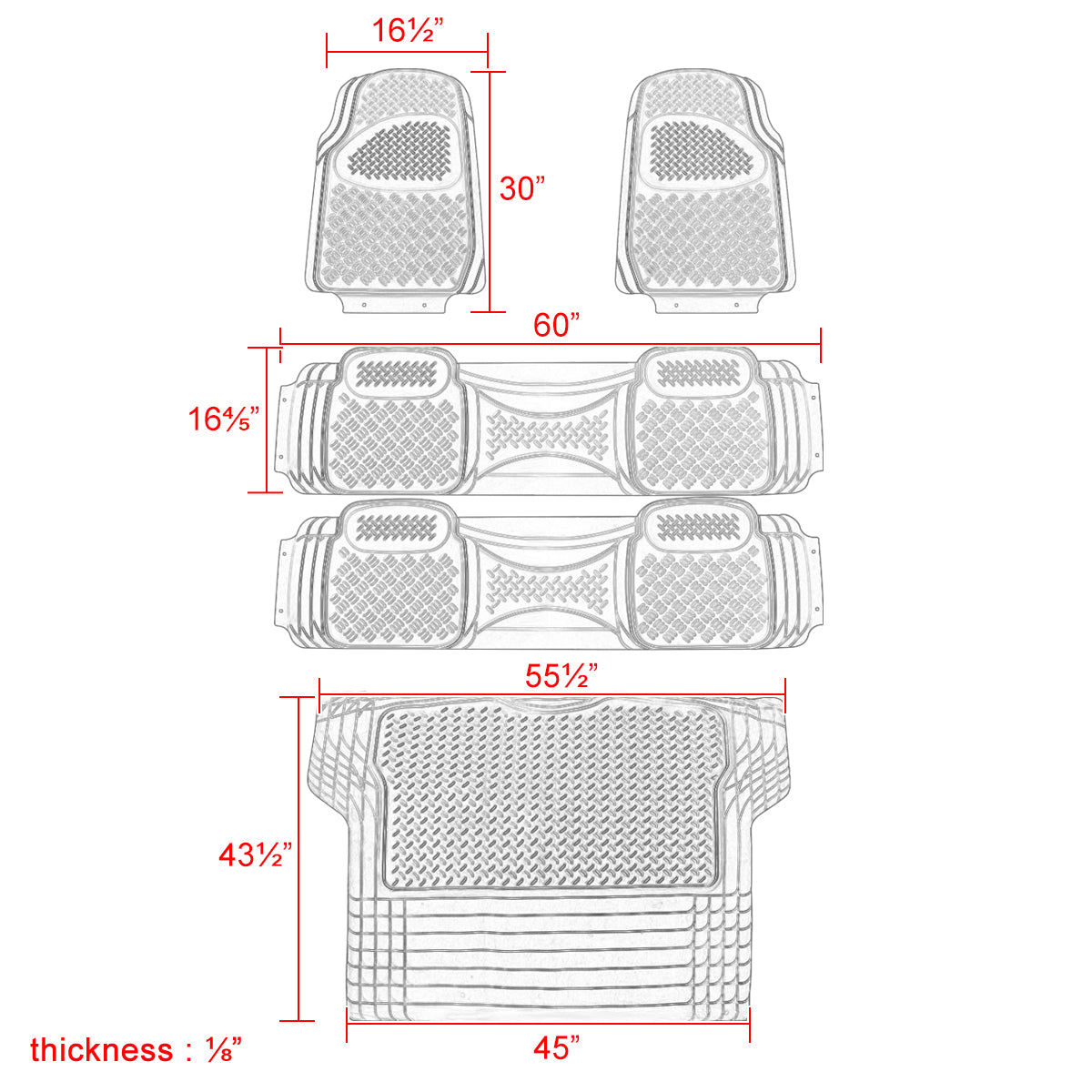 Universal PVC Rubber Floor Mats - 5PC (Gray)