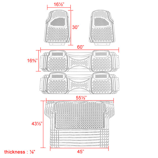 Universal PVC Rubber Floor Mats - 5PC (Gray)