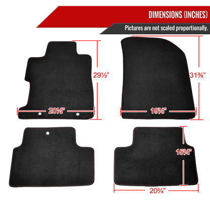 2006-2010 Honda Civic Coupe Black Front & Rear Carpet Floor Mats w/ Red Stitching - 4PC