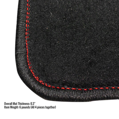 2006-2010 Honda Civic Coupe Black Front & Rear Carpet Floor Mats w/ Red Stitching - 4PC