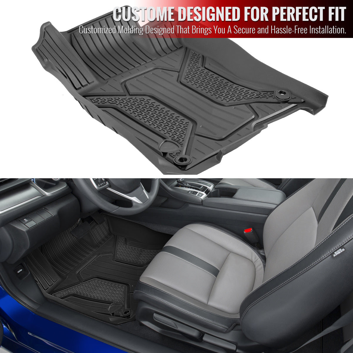 2016-2021 Honda Civic Matte Black Injection TPE Front & Rear Floor Mats - 5PC