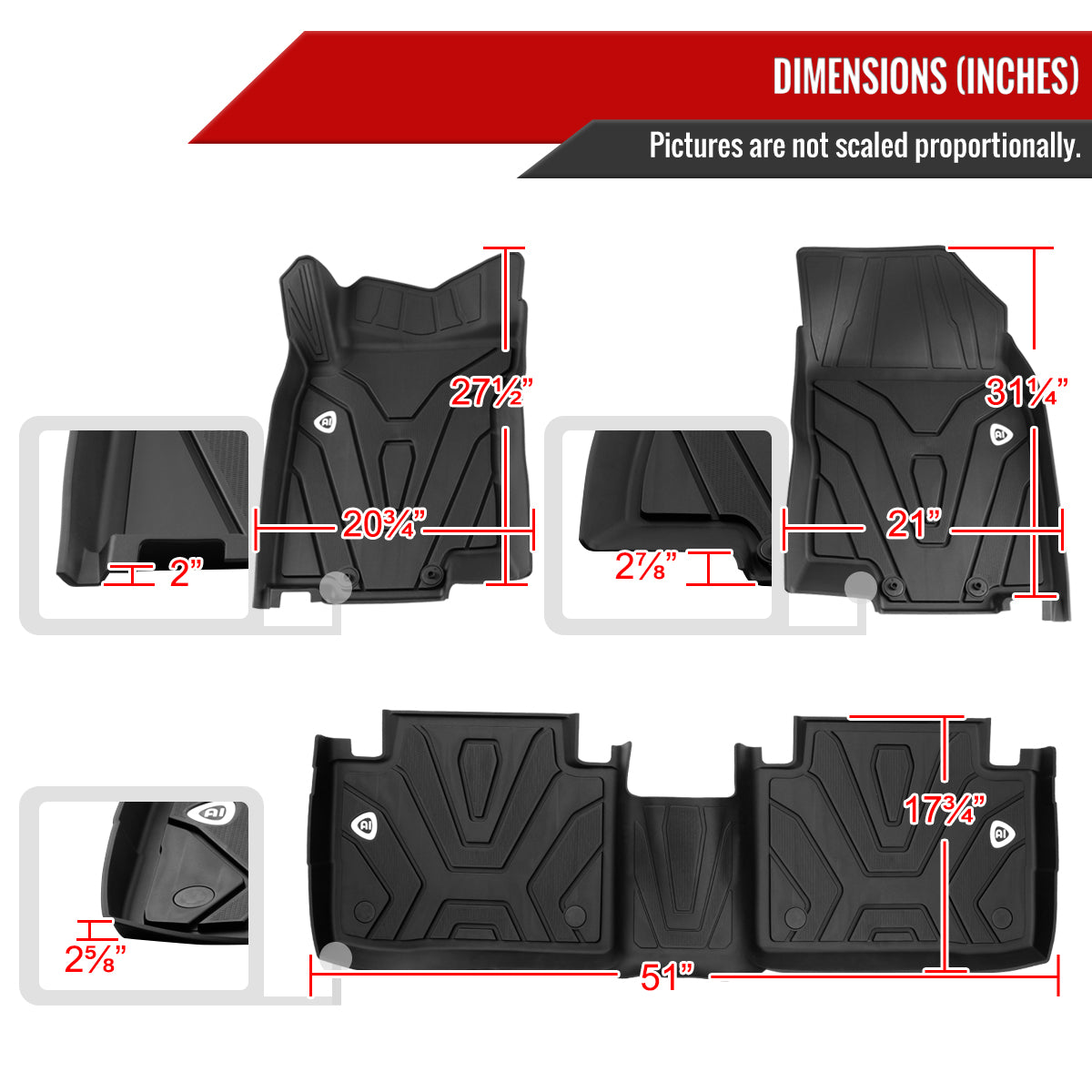 2014-2020 Nissan Rogue All Weather TPE 3 PC Black Floor Mats