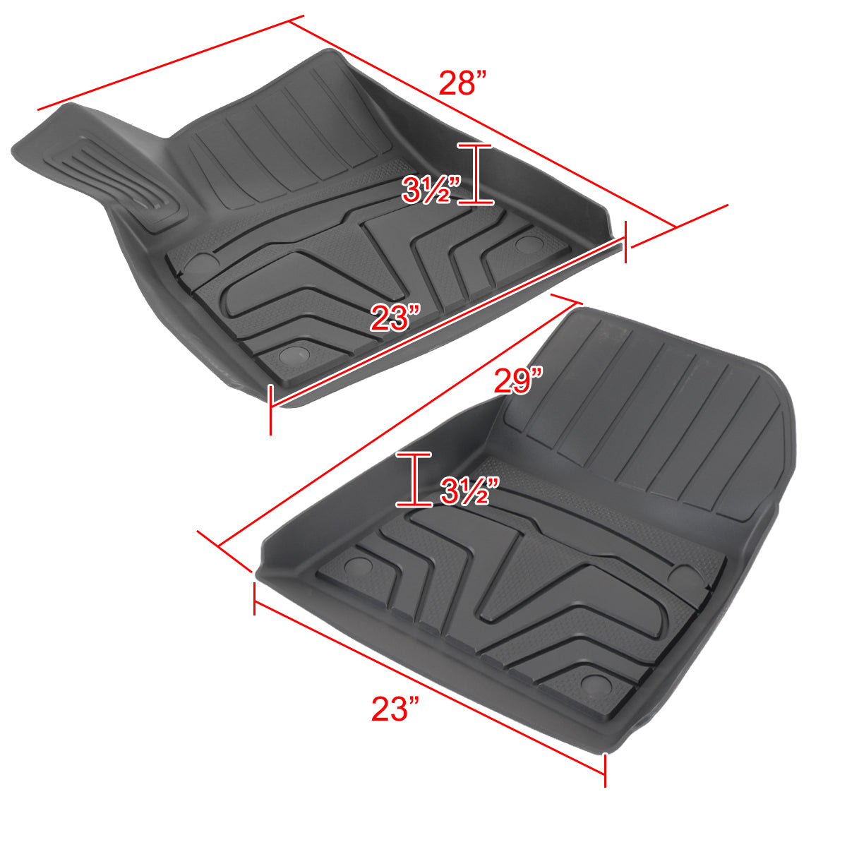 2017-2022 Tesla Model 3 Matte Black Injection TPE Front & Rear Floor Mats - 5PC