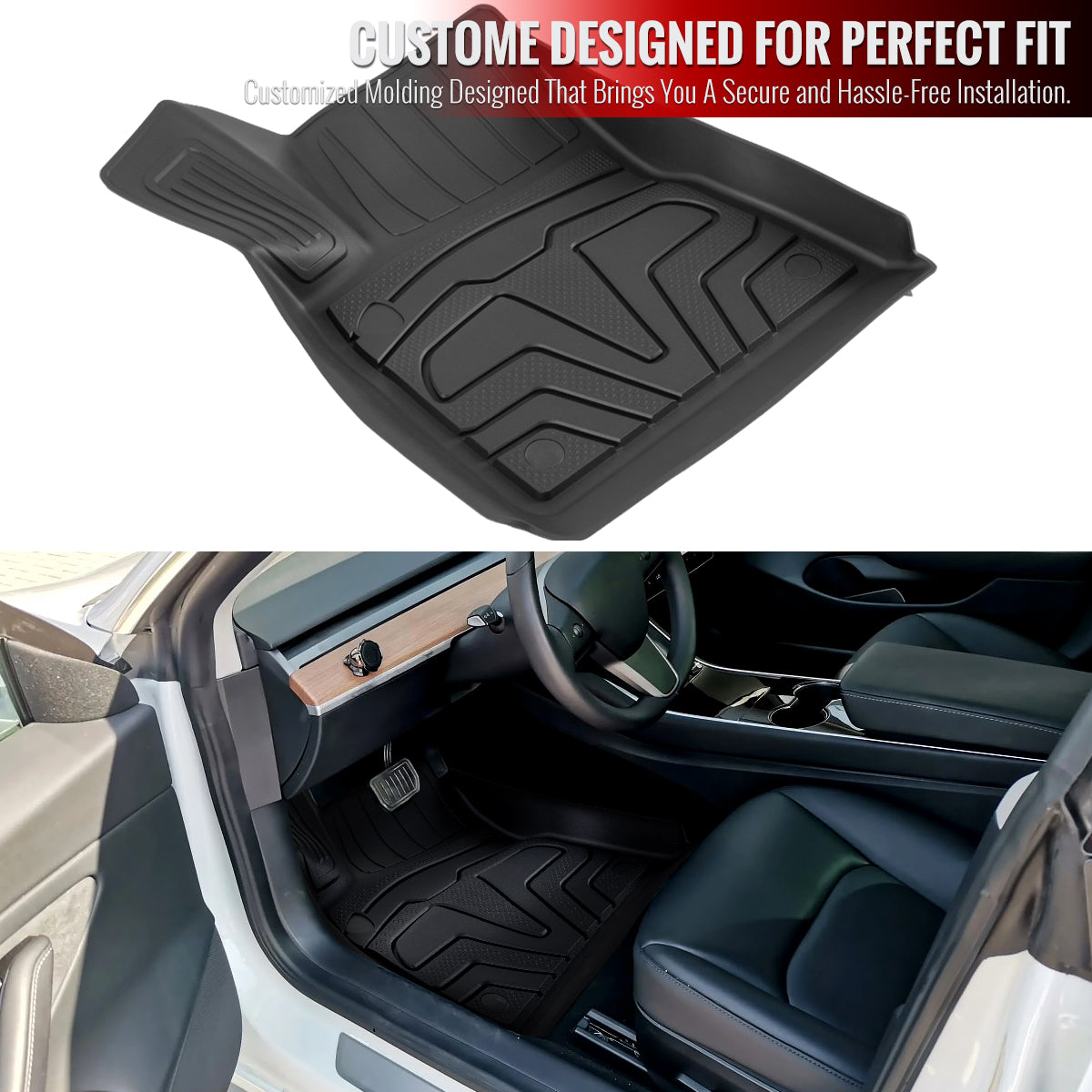 2017-2022 Tesla Model 3 Matte Black Injection TPE Front & Rear Floor Mats - 5PC