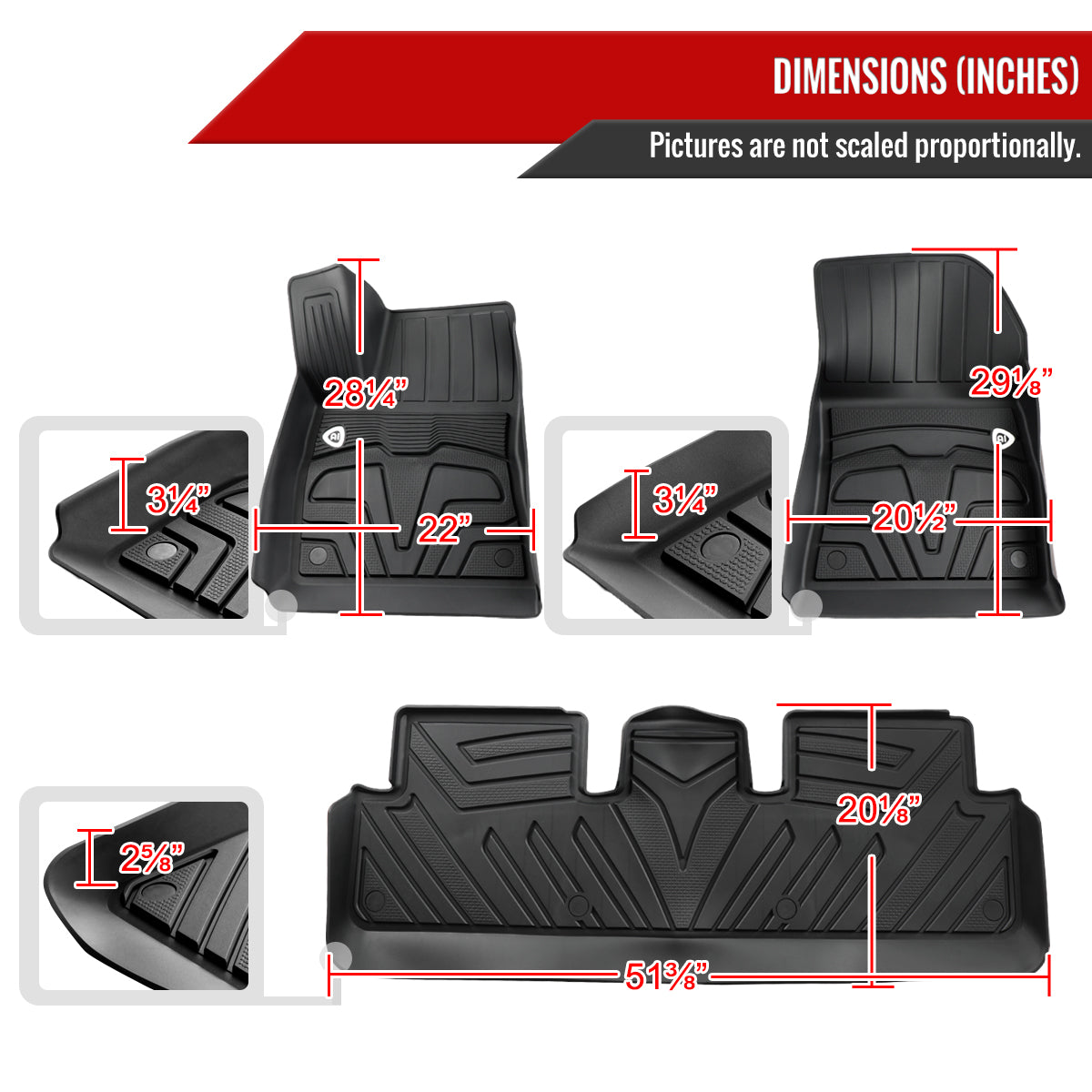 2017-2022 Tesla Model 3 All Weather 3PC TPE Floor Mats