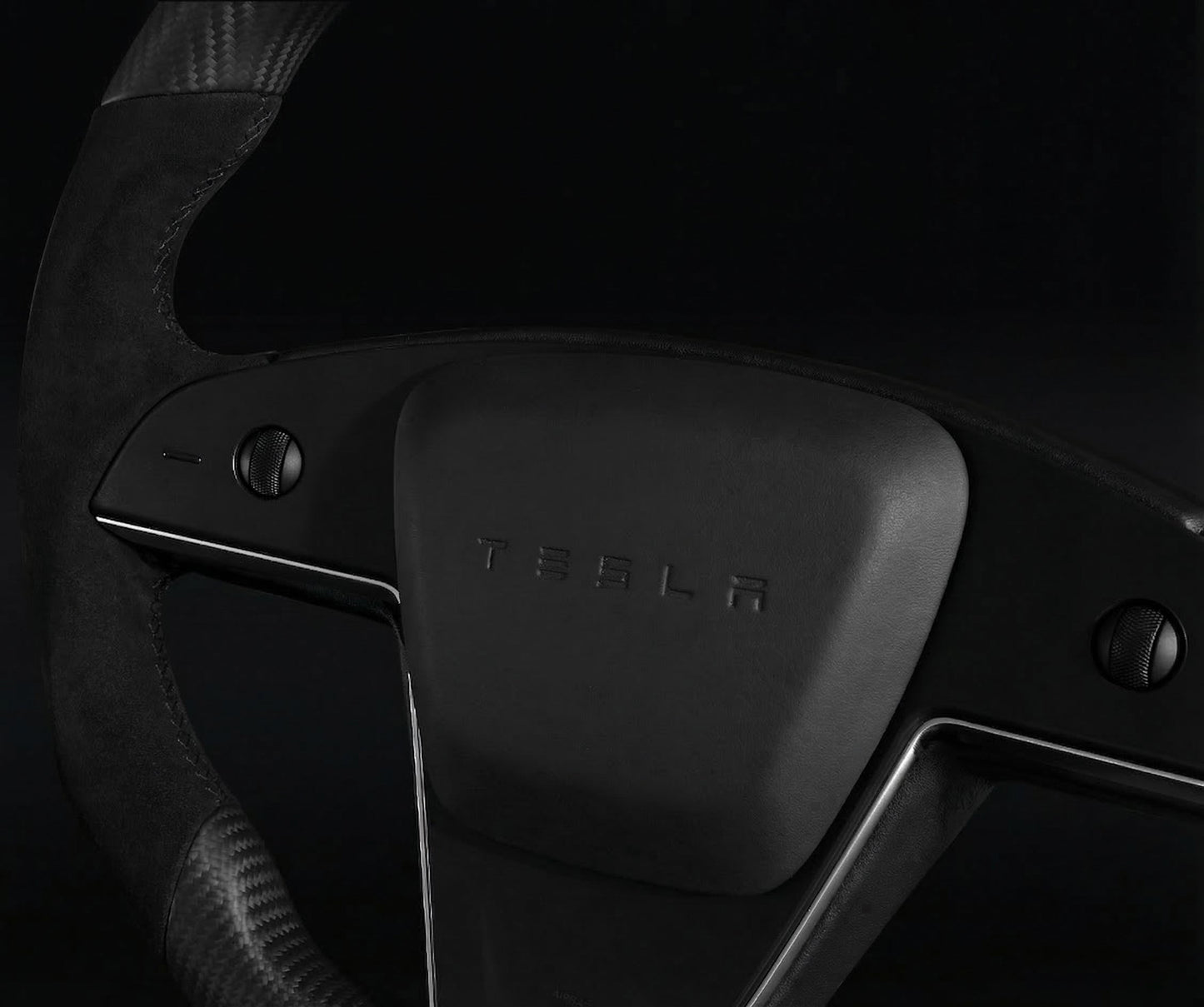 TESLA MODEL S / X / PLAID ALCANTARA FLAT BOTTOM VANTABLACK DRY MATTE CARBON STEERING WHEEL