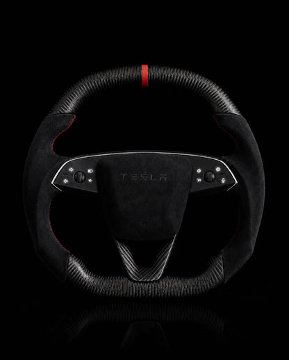 TESLA MODEL 3 HIGHLAND ALCANTARA FLAT BOTTOM SUPERNOVA DRY MATTE CARBON STEERING WHEEL
