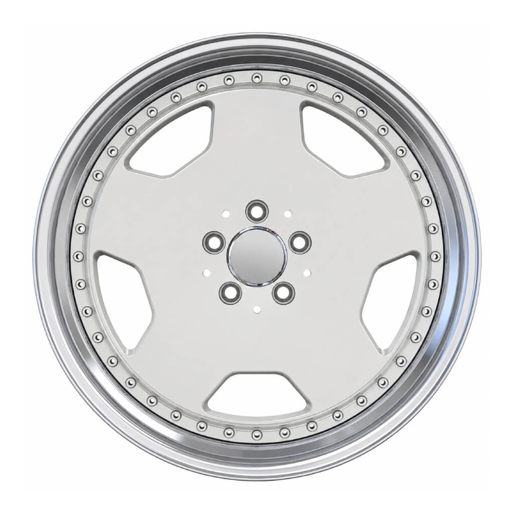 MB24 17x9.5 5x112 +25 66.6 Silver Machined Lip + Chrome Rivets